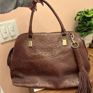 Purpley Brown Leather Satchel Bag with Tassel